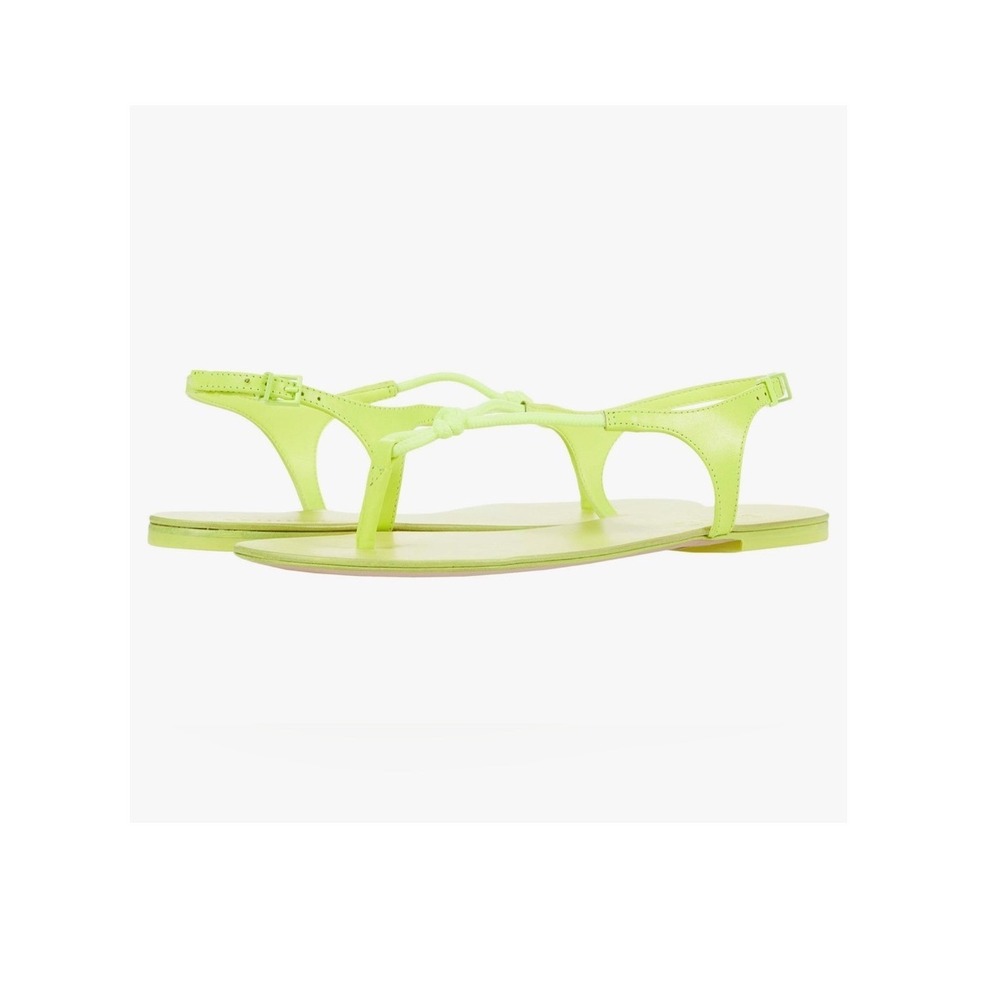 Schutz Women's Olivie Thong Sandals Mixed Material Rope, Leather Neon Yellow 8.5